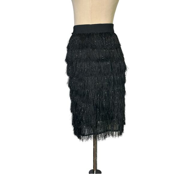 BCBGMaxAzria black metallic fringe skirt size large - Picture 10 of 14